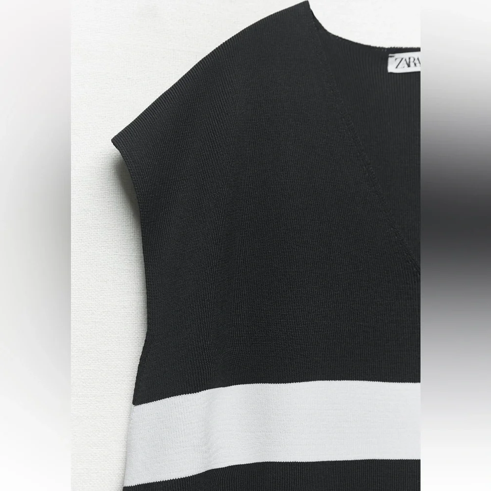 Zara STRIPED KNIT DRESS. Black/Ecru. Sizes S, M, L. New with Tags. - Picture 8 of 8